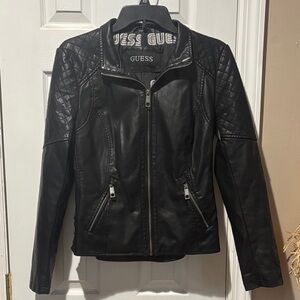 GUESS Black Leather Quilted Jacket